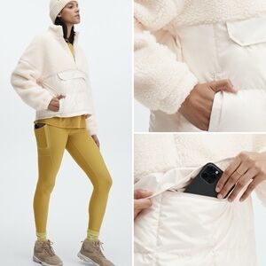 Fabletics l Ivory Nelly Mixed Media Half Zip Sherpa Puffer Jacket Small NWOT